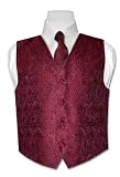 Covona BOY'S Solid BURGUNDY Paisley Design Dress Vest NeckTie Set