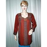Unique Womens Crimson Red Printed Bollywood Designer Kurti Tunic Top Xl !! Free Shipp