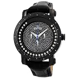 Just Bling Men's JB-6211L-D "Hendrix" Black Ion Multi-Function Leather Diamond Watch