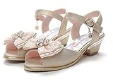 GoGokids キッズフォーマル靴 蝶結び 女の子ハイヒールパンプス プリンセスシューズ サンダル ドレス靴 キラキラフラワー飾り ピアノ 発表会 演奏会 入園式 卒園式 ドレス