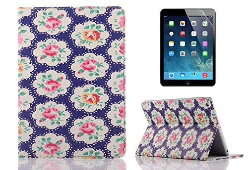 Welity Blue Peonys Cute Synthetic Leather Flip Holder Support Case With Hard Case Cover Skin For Apple iPad Air/iPad 5
