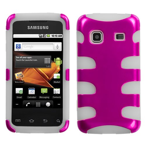 Metallic Hot Pink/ Clear Fishbone Hard Protector Case Cover For Samsung Galaxy Prevail M820