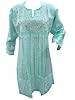 Anarkali Tunic Kurta Sea Green Chikan Embroidered Caftan Dress Medium Size