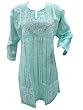 Anarkali Tunic Top Light Green Chikan Embroidered Boho Fashion Dress Medium Size