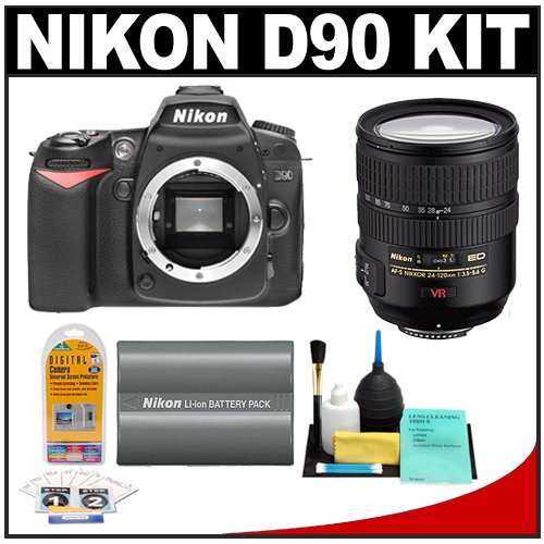 Nikon D90 Digital SLR Camera + 24-120mm AF-S VR Lens + Nikon EN-EL3e Battery + Cleaning Kit