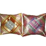 2 Ethnic Vintage Silk Saree Toss Pillow Cushion Coversby Mogulinterior