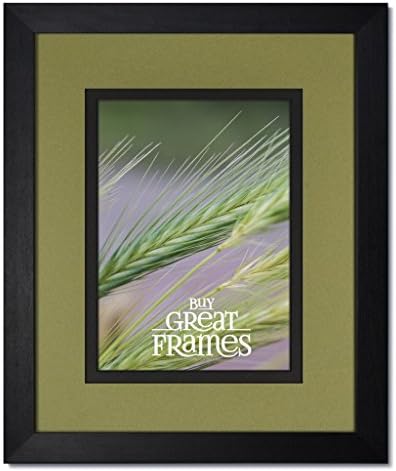 Set of 6 - 8x10 Madison Black Picture Frame and Clear Glass with Sage Green/Black Double Black Core Mat for 5x7