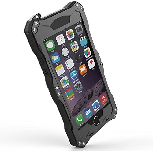 Spazi Iphone 6 Case(4.7 Inch) Ip68 Underwater Snow-resistant Dustproof Fully Sealed Shell Metal Cover with Tempered Glass Waterproof Shockproof Cell Phone Shell Protective Covers and Cases with a Hook and Supports Touch Id (Black)