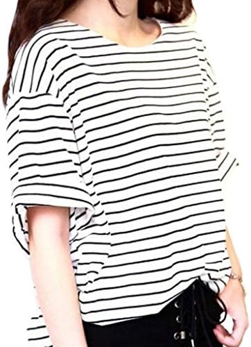 chuuhh Women's Short Sleeves T-Shirts Cotton Stripes Loose Tops,White,XXL
