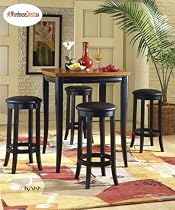 Bistro Pub Dining Table with 4 Bar Stools 5pc set Furniture in Cherry and Black