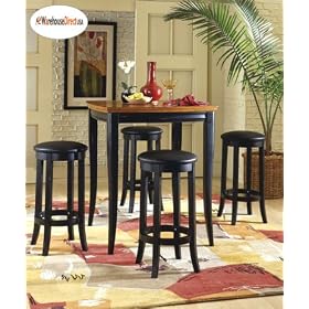 Bistro Pub Dining Table with 4 Bar Stools 5pc set Furniture in Cherry and Black by warehousedirect72