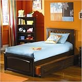IMAGE OF Brooklyn Platform Bed with Raised Panel Footboard and Trundle in Antique Walnut Size: Twin