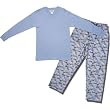 Men's Oleg Cassini 100% Cotton V-Neck Pajamas in Tan top with blue fish pattern pants.