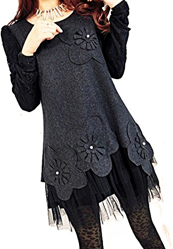 チュニック 大きいサイズ ウール レース チュール デート ワンピース シャツ スウィート カジュアル キュート エレガンス レディース 秋物 冬物 可愛いスカーフ付き R502