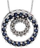 14k White Gold 16 Chain & 9/16 (15mm) tall O Pendant, w/ 0.08 Carat Round Brilliant Diamonds & 0.70 Carat Blue Sapphire Stone