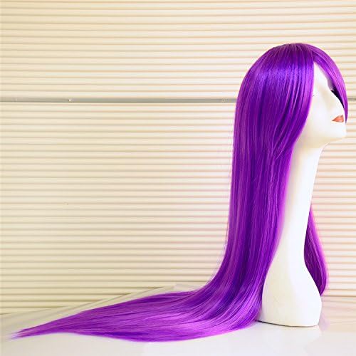Anterrier 39" Long corlorful straight Hair with Bang Anime Costume Wigs Cosplay Fiber Hair 100cm Colorful (Purple)