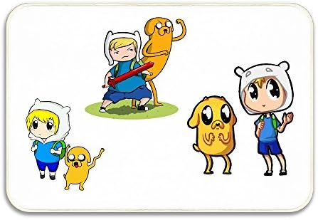 SSML Chibi Finn N Jake Shower Bath Tub Mat Skid Proof Carpet Safe Design Coral Velvet And Memory Foam Non-slip Mats Indoors Outdoors 23.62*15.75 Inch,Fits Any Place White
