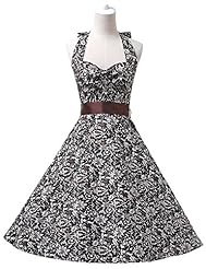 Cocktail Knee Length Cotton/Satin Vintage Halter Bandage Dress/Homecoming Dress/Bridesmaid Dress/Prom Dress/Party Dress/Wedding Dress  With a Sash 