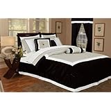 7Pcs Queen Hotel Collection Block Duvet Cover Set Black