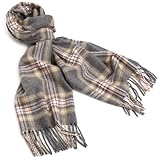 IMAGE OF Amicale Men's 100% Cashmere Plaid Scarf, Gray/Camel, One Size