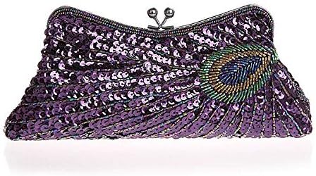 Popular Fashion Women'S Uique Luxury Sequins Beaded Evening Bag Wedding Bridal Party Prom Clutch Evening Bag Clutch Handbag Peacock And A Simple High-End Business Gifts Demolition Keychain (Purple)