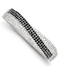 Sterling Silver Solid Black And Clear Cz Fancy Hinged Bangle Bracelet, Best Quality Free Gift Box Satisfaction Guaranteed