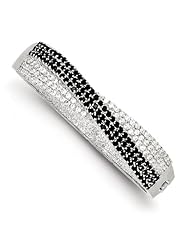 Sterling Silver Polished 17mm Black and Clear CZ Fancy Hinged Bangle Bracelet