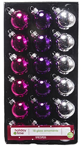 Glass Fuchsia Purple Silver Shiny Christmas Tree Ball Ornament 40mm 18 Pack Glass Fuchsia Purple Silver Shiny Christmas Tree Ball Ornament 40mm 18 Pack