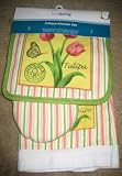 3 Piece Striped Tulip Kitchen Dish Towel Set (Spring Botanical Series)
