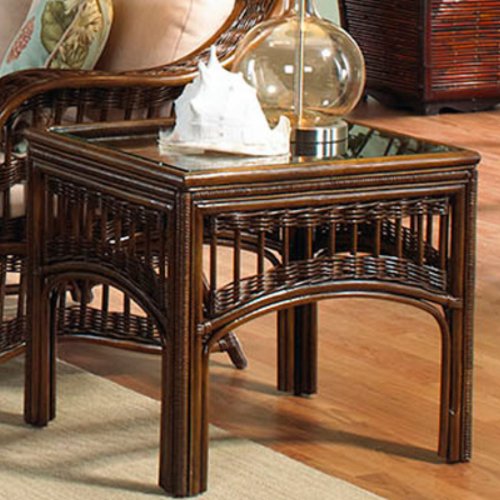 St Lucia Rattan  &  Wicker End Table  &  Glass