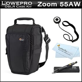 Lowepro Toploader Zoom 55 AW Kit for Canon DSLR Camera Rebel T3 T3i T1i T2i EOS 60D 5D 7D (up to 80-400mm f/4.5 or 100-400mm f/4.5) includes Lens Cleaning Pen + Lens Cap Keeper + BONUS ButteflyPhoto MicroFiber Cleaning Cloth