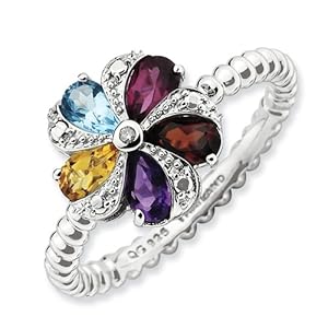 Genuine IceCarats Designer Jewelry Gift Size 6.00 Sterling Silver Stackable Expressions Gemstone & Diamond Ring In Sterling Silver.