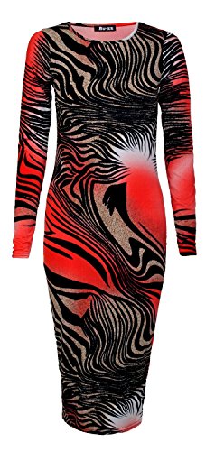 ForeverWomens Long Sleeves Animal Zebra Print Stretchy Midi Dress