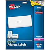 Avery Easy Peel Address Labels for Laser Printers, 1 x 2.625 Inches, White, Pack of 750  (5260)