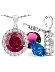 Switch-It Gems (tm) Round 12mm Simulated Ruby Pendant with 12 Interchangeable Simulated Birthstones in 925 Sterling Silver