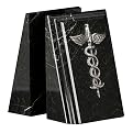 Bey-Berk Beveled Black Marble Caduceus Bookends