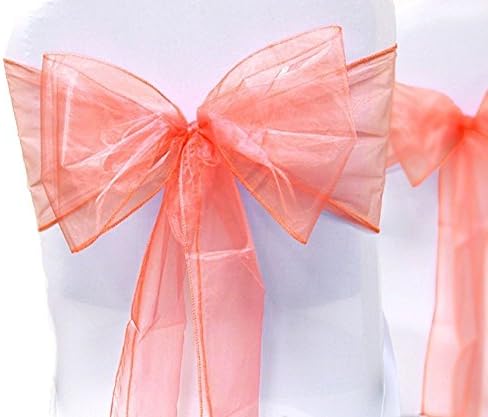 25, 50, 100, 150 Pieces Wedding ORGANSA Chair Covers Sashes Bows Sash for Wedding & Banguets RustiquegiftTM (25, Coral)