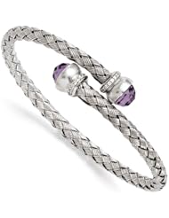 Leslies Sterling Silver Amethyst and CZ Braided Flexible Bangle