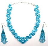 Turquoise Colored Seed Beaded Necklace & Earrings Fashion Jewelry Set