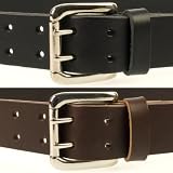 Double Prong Mens Quality Leather Belt - 1.5 Wide - Solid Brass Nickel Plated Buckle - Made In UK