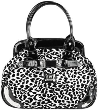Black and White Chic Cheetah Print Velvet Texture Bowler Satchel Hobo Handbag