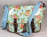 Vintage Medium Flower Print Laminate Saddle Crossbody Bag in Sky Blue