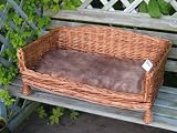 WICKER DOG CAT PET BED HONEY COLOUR WITH FUR CUSHION
