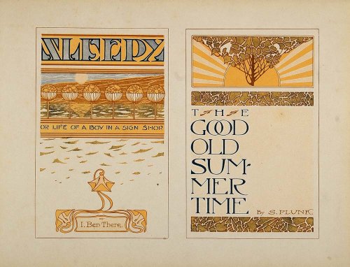 1910 Lithograph Book Cover Designs Art Nouveau Sun Tree - Original Lithograph
