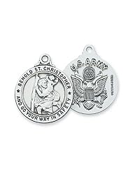 Sterling Silver St. Saint 7/8" Saint Christopher Medal Pendant Army Pendant Necklace Medal w/24" Chain & Box