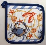 Nautical Blue Crab Fish Beach Kitchen Dinning Potholder