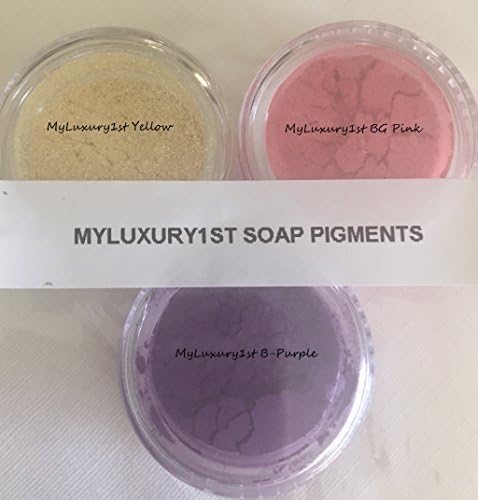Lot of 3 Prime Micas Sample of Pigment Powders for Soap & Cosmetic Making (1 lot of 3) gram 3g Jar Shimmers in Purple Berry Bubble Gum Pink and Yellow Gold