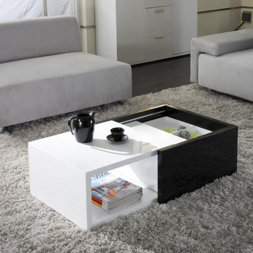 Karla Black/White High-gloss Hide-away Storage Coffee Table