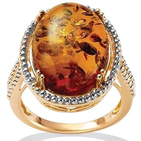 18k Gold over Sterling Silver Cognac Amber Ring Size 6