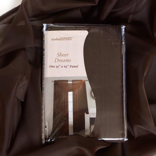 Espresso Sheer Window Curtain Drapery Panel : 1 Panel, Fully Stitched, 55"w X 63"l